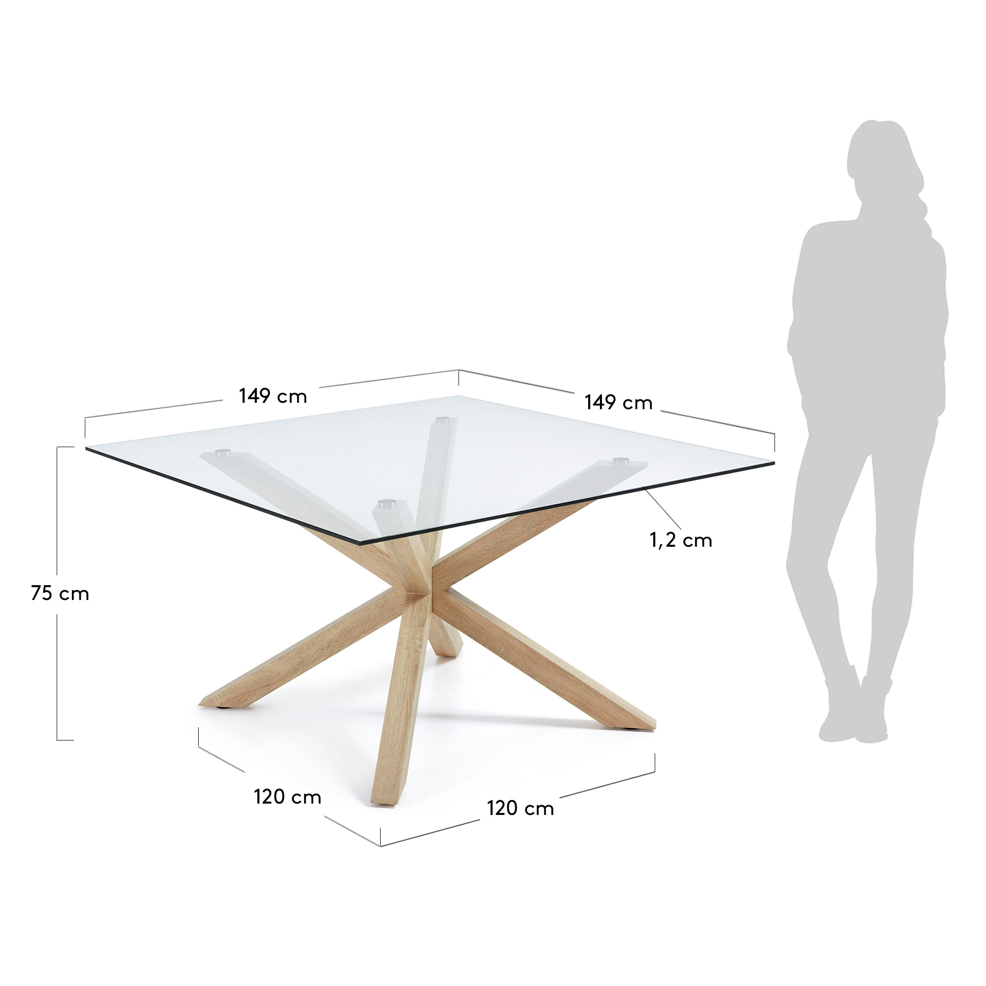 Ary Table Carre Naturel Verre Transparent Mobidesign